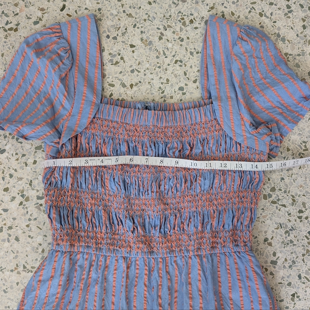 🩵SOLD🧡Tahari ASL Blue and Orange Striped Midi Dress With Puffy Sleeves - Picture 7 of 8